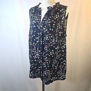 41 Hawthorn Sleeveless Blouse Top Tunic Navy Floral Plus Size 2X  Ruffle Comfort